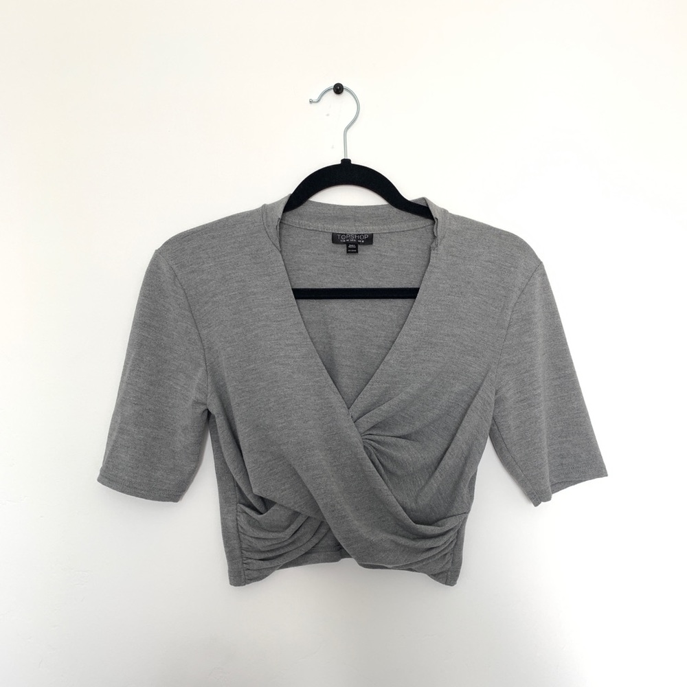 Topshop Grey cropped wrap shirt